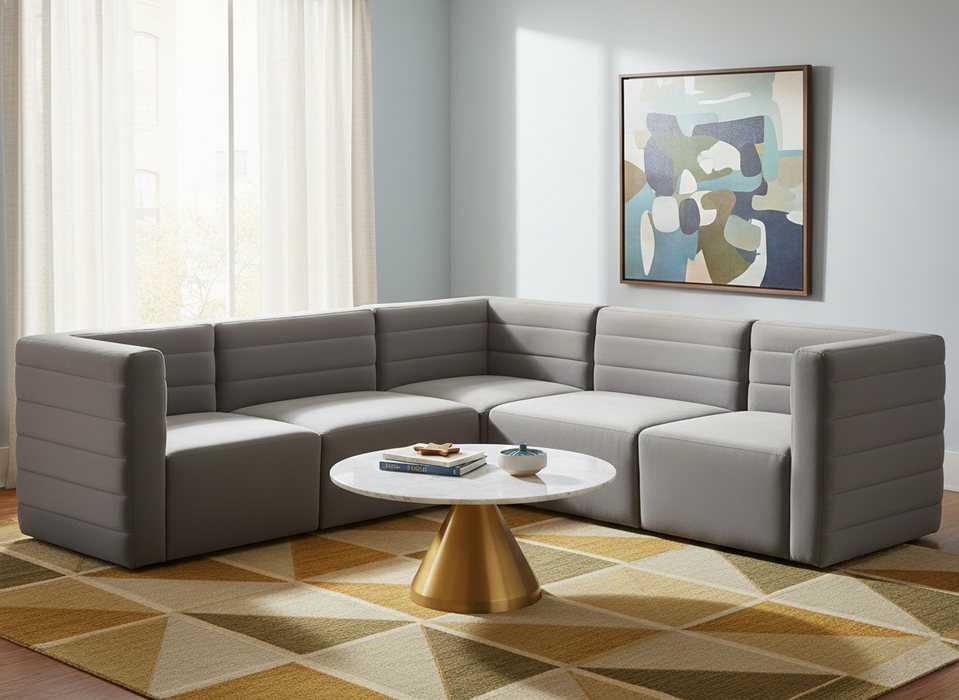 Meridian Furniture - Quincy 95" Grey Velvet Upholstered Comfort 5pc. Sectional - 677Grey-Sec5C - GreatFurnitureDeal