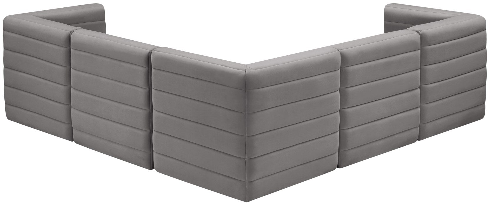 Meridian Furniture - Quincy 95" Grey Velvet Upholstered Comfort 5pc. Sectional - 677Grey-Sec5C - GreatFurnitureDeal