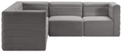 Meridian Furniture - Quincy 95" Grey Velvet Upholstered Comfort 5pc. Sectional - 677Grey-Sec5C - GreatFurnitureDeal