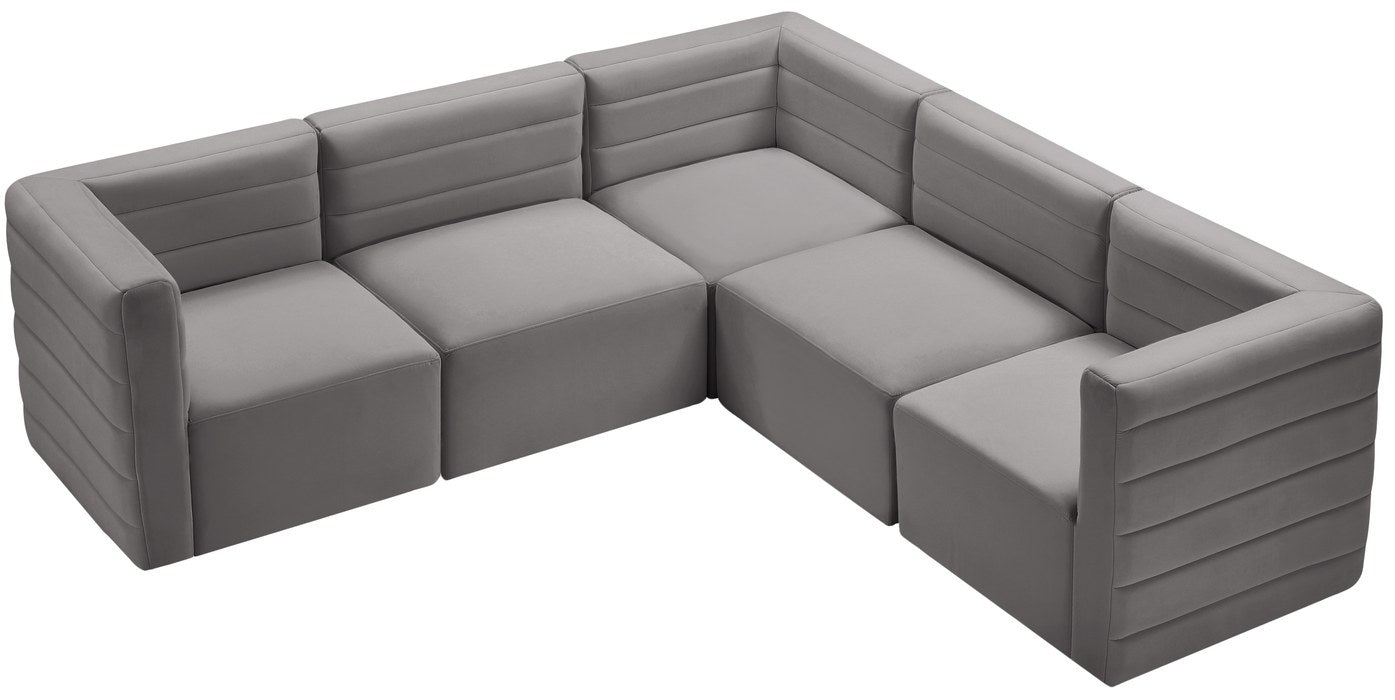 Meridian Furniture - Quincy 95" Grey Velvet Upholstered Comfort 5pc. Sectional - 677Grey-Sec5C - GreatFurnitureDeal