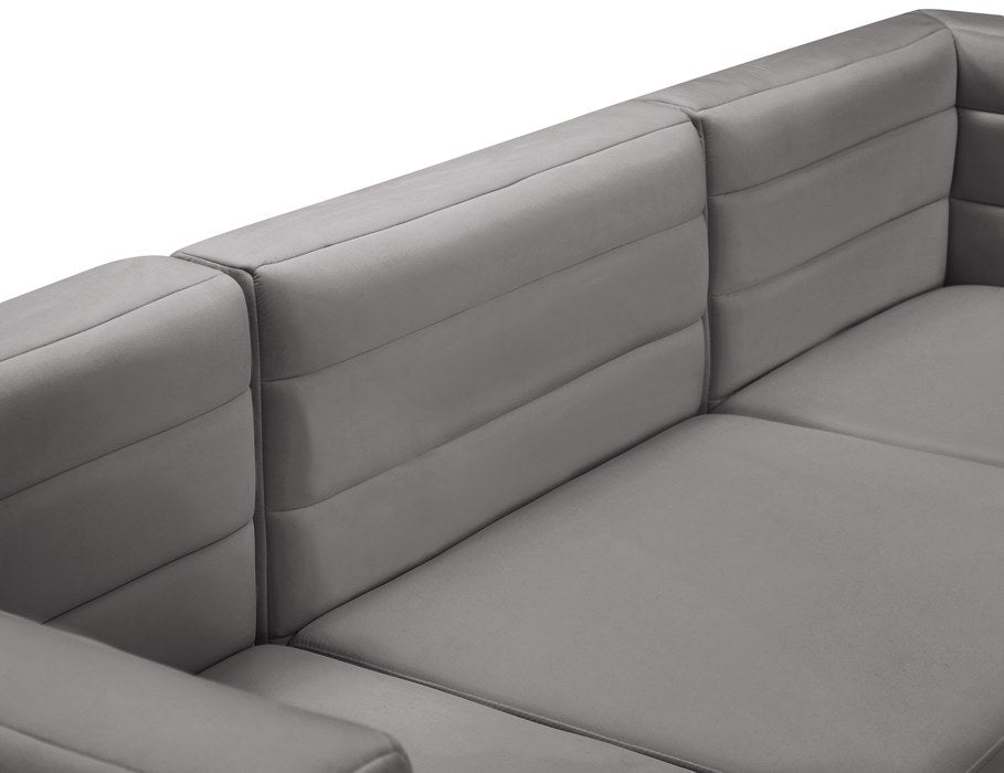 Meridian Furniture - Quincy 126" Grey Velvet Upholstered Comfort 7pc. Sectional - 677Grey-Sec7A - GreatFurnitureDeal