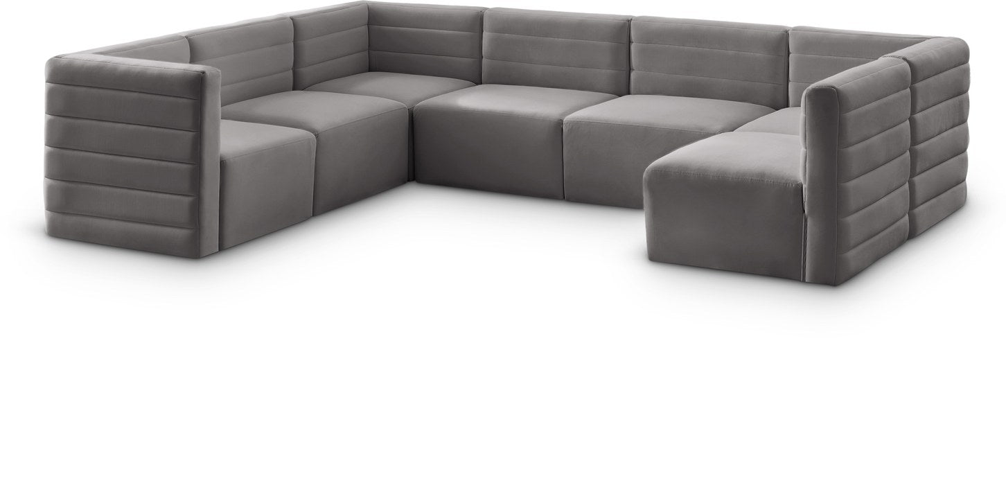 Meridian Furniture - Quincy 126" Grey Velvet Upholstered Comfort 7pc. Sectional - 677Grey-Sec7A - GreatFurnitureDeal
