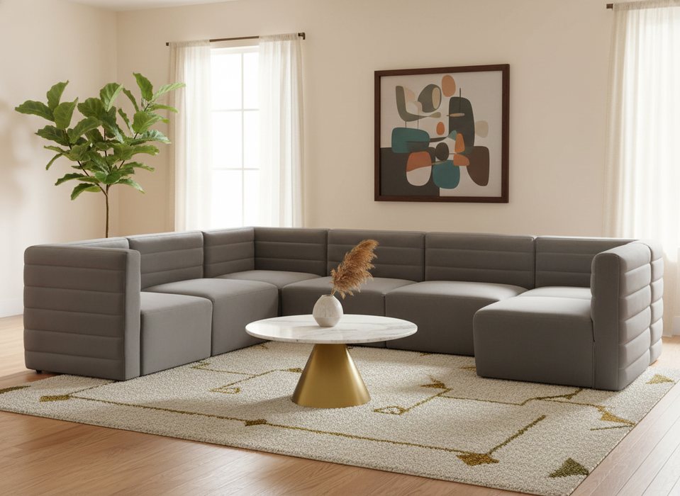 Meridian Furniture - Quincy 126" Grey Velvet Upholstered Comfort 7pc. Sectional - 677Grey-Sec7A - GreatFurnitureDeal