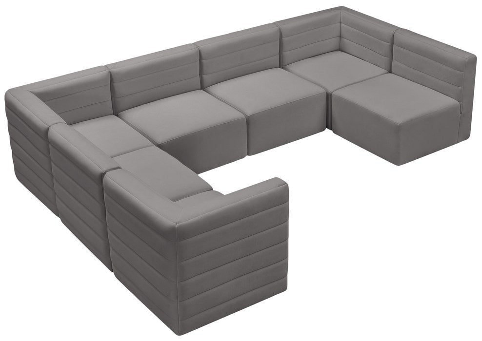 Meridian Furniture - Quincy 126" Grey Velvet Upholstered Comfort 7pc. Sectional - 677Grey-Sec7A - GreatFurnitureDeal