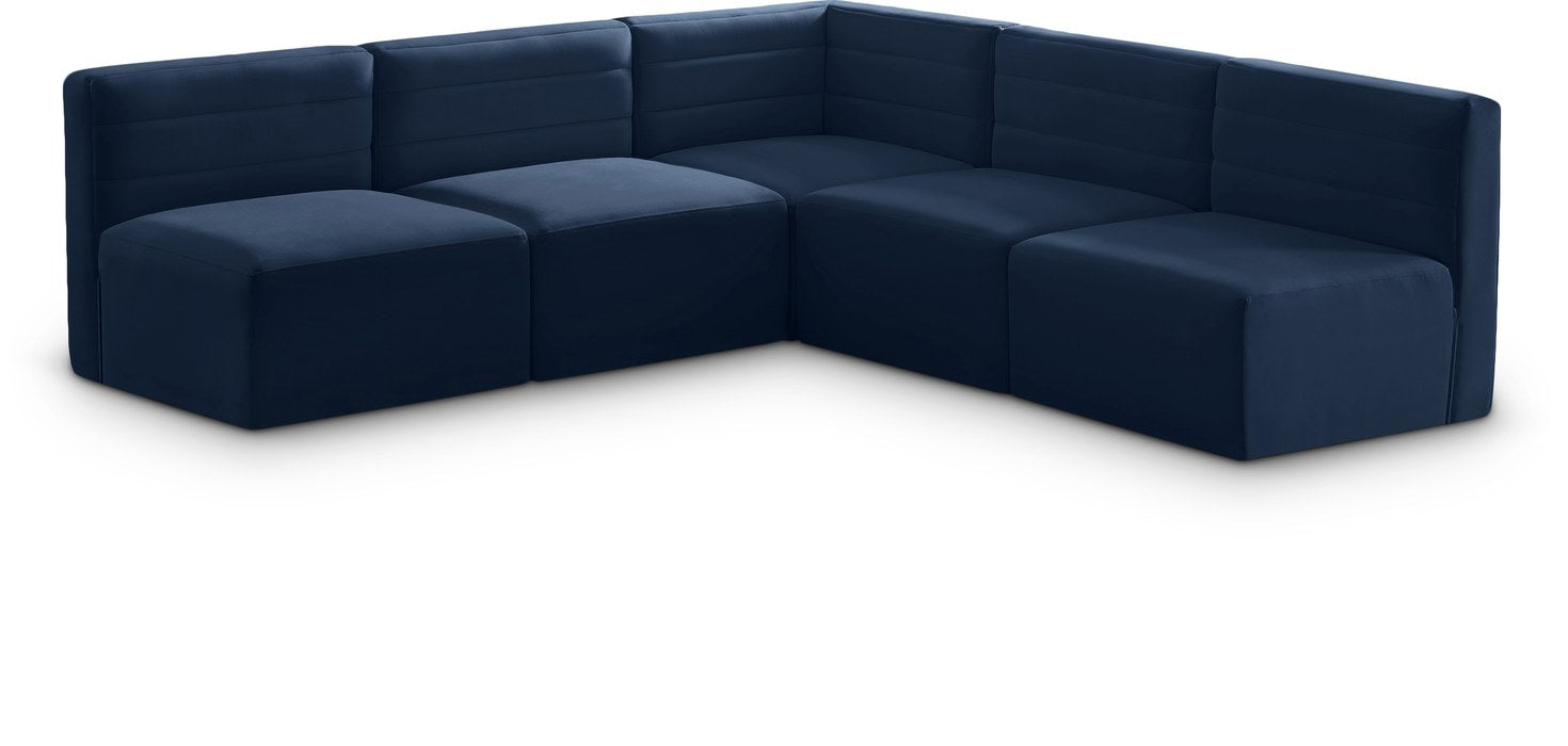 Meridian Furniture - Quincy 94" Navy Velvet Upholstered Comfort 5pc. Sectional - 677Navy-Sec5B - GreatFurnitureDeal
