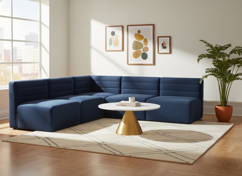 Meridian Furniture - Quincy 94" Navy Velvet Upholstered Comfort 5pc. Sectional - 677Navy-Sec5B - GreatFurnitureDeal