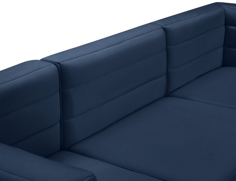 Meridian Furniture - Quincy 126" Navy Velvet Upholstered Comfort 6pc. Sectional - 677Navy-Sec6A - GreatFurnitureDeal