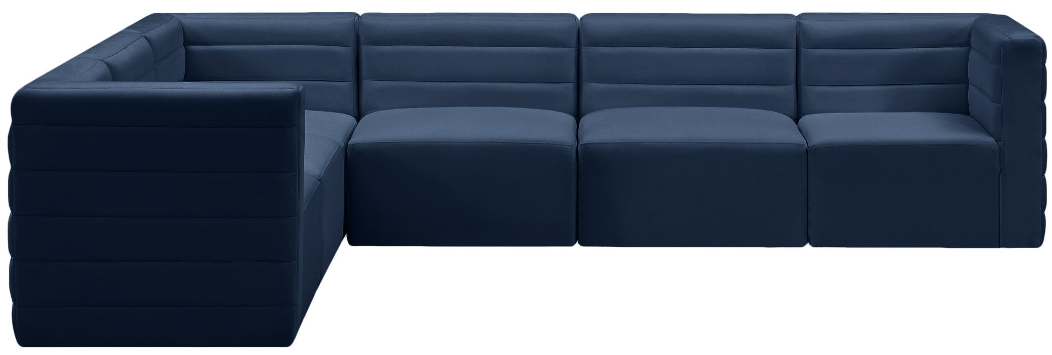 Meridian Furniture - Quincy 126" Navy Velvet Upholstered Comfort 6pc. Sectional - 677Navy-Sec6A - GreatFurnitureDeal