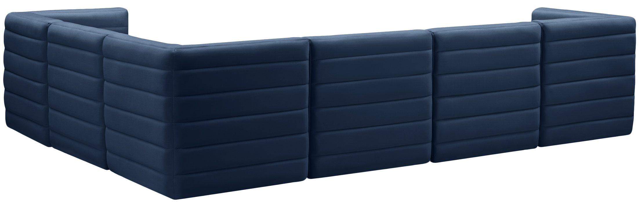 Meridian Furniture - Quincy 126" Navy Velvet Upholstered Comfort 6pc. Sectional - 677Navy-Sec6A - GreatFurnitureDeal