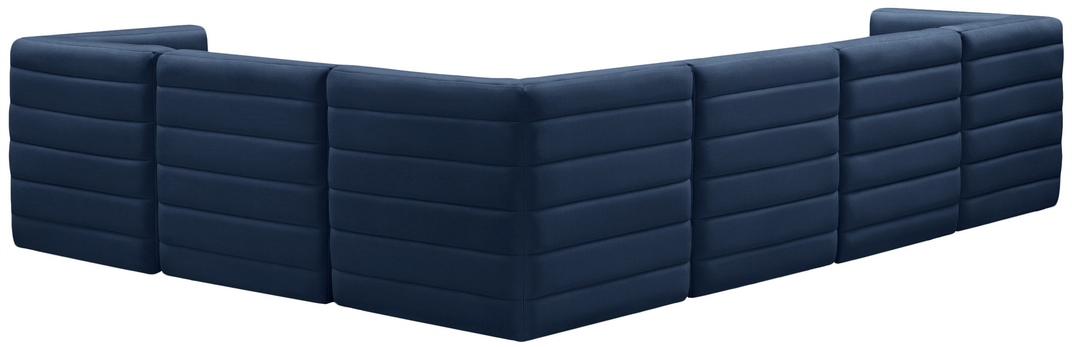 Meridian Furniture - Quincy 126" Navy Velvet Upholstered Comfort 6pc. Sectional - 677Navy-Sec6A - GreatFurnitureDeal