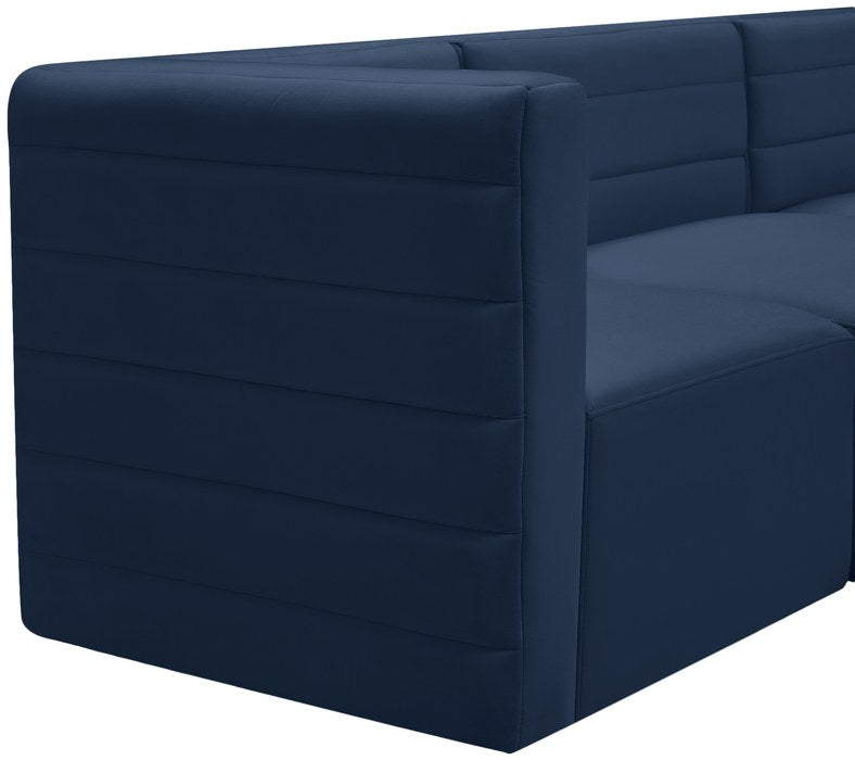 Meridian Furniture - Quincy 126" Navy Velvet Upholstered Comfort 6pc. Sectional - 677Navy-Sec6A - GreatFurnitureDeal