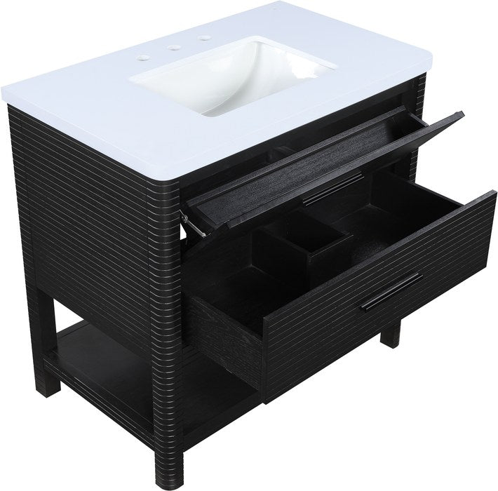 Meridian Furniture - Oakwell 36" Black Engineered Stone And Solid Wood Bathroom Vanity - 679Black-36 - GreatFurnitureDeal
