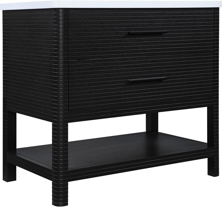 Meridian Furniture - Oakwell 36" Black Engineered Stone And Solid Wood Bathroom Vanity - 679Black-36 - GreatFurnitureDeal