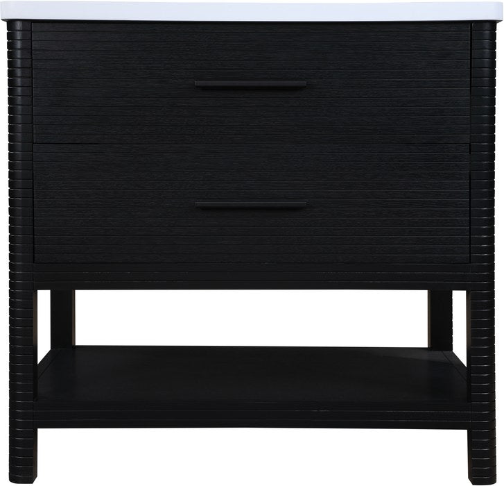 Meridian Furniture - Oakwell 36" Black Engineered Stone And Solid Wood Bathroom Vanity - 679Black-36 - GreatFurnitureDeal