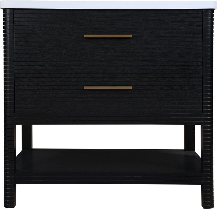 Meridian Furniture - Oakwell 36" Black Engineered Stone And Solid Wood Bathroom Vanity - 679Black-36 - GreatFurnitureDeal