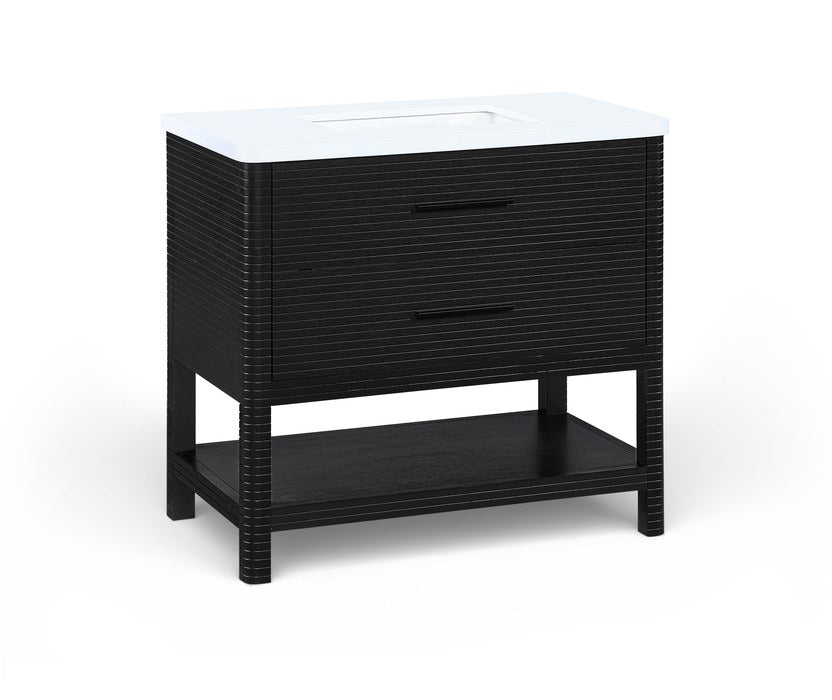 Meridian Furniture - Oakwell 36" Black Engineered Stone And Solid Wood Bathroom Vanity - 679Black-36 - GreatFurnitureDeal