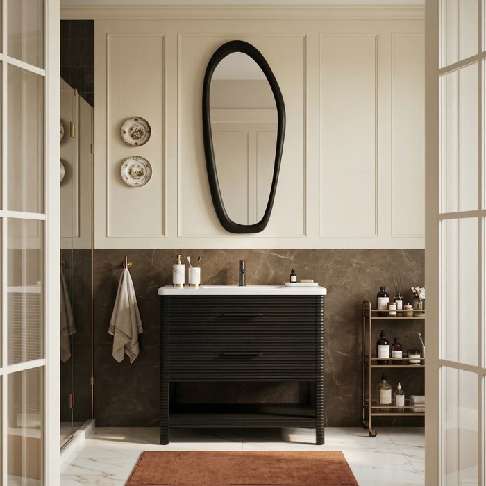 Meridian Furniture - Oakwell 36" Black Engineered Stone And Solid Wood Bathroom Vanity - 679Black-36 - GreatFurnitureDeal