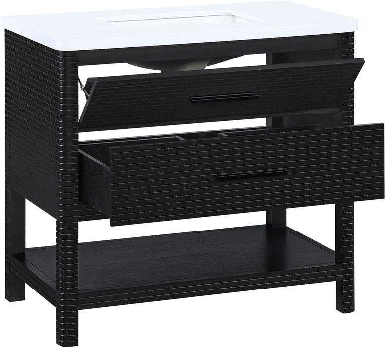 Meridian Furniture - Oakwell 36" Black Engineered Stone And Solid Wood Bathroom Vanity - 679Black-36 - GreatFurnitureDeal