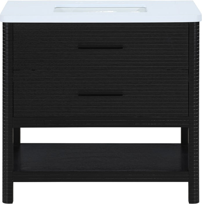 Meridian Furniture - Oakwell 36" Black Engineered Stone And Solid Wood Bathroom Vanity - 679Black-36 - GreatFurnitureDeal