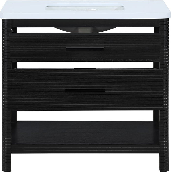 Meridian Furniture - Oakwell 36" Black Engineered Stone And Solid Wood Bathroom Vanity - 679Black-36 - GreatFurnitureDeal