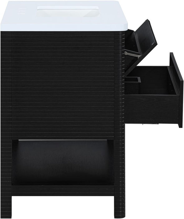 Meridian Furniture - Oakwell 36" Black Engineered Stone And Solid Wood Bathroom Vanity - 679Black-36 - GreatFurnitureDeal