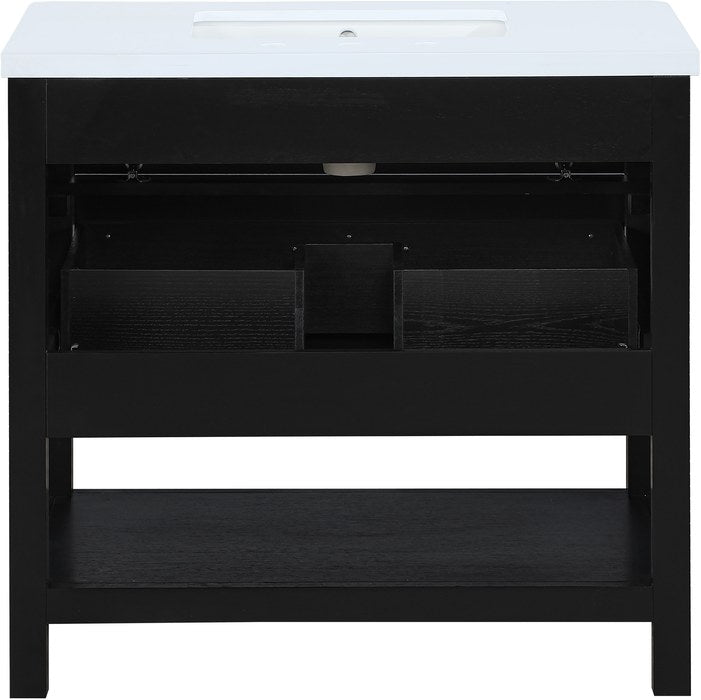 Meridian Furniture - Oakwell 36" Black Engineered Stone And Solid Wood Bathroom Vanity - 679Black-36 - GreatFurnitureDeal