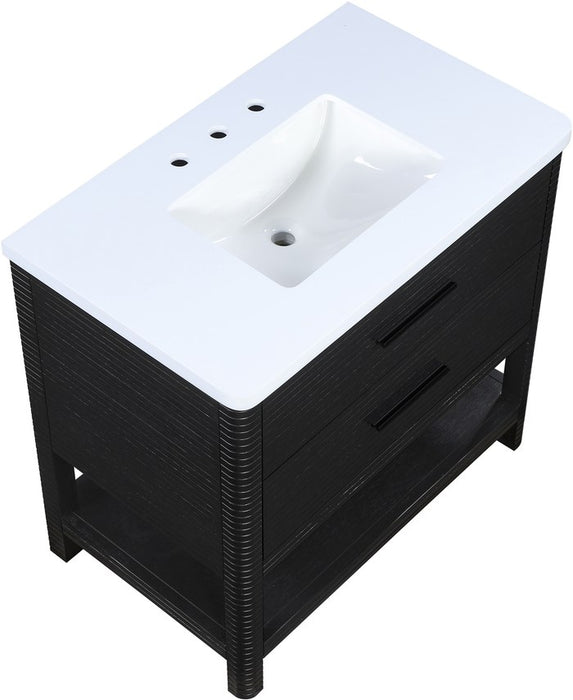 Meridian Furniture - Oakwell 36" Black Engineered Stone And Solid Wood Bathroom Vanity - 679Black-36 - GreatFurnitureDeal