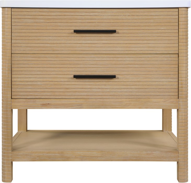 Meridian Furniture - Oakwell 36" Natural Engineered Stone And Solid Wood Bathroom Vanity - 679Natural-36 - GreatFurnitureDeal