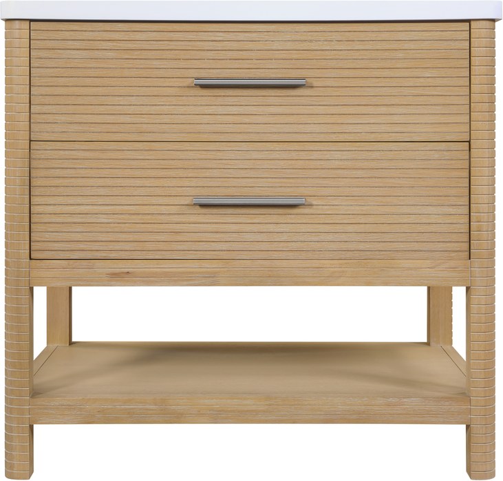 Meridian Furniture - Oakwell 36" Natural Engineered Stone And Solid Wood Bathroom Vanity - 679Natural-36 - GreatFurnitureDeal