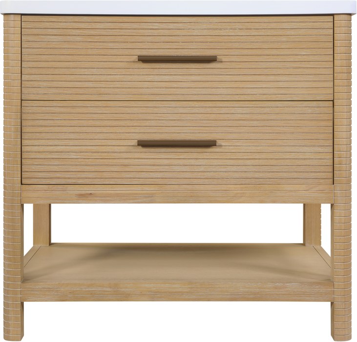 Meridian Furniture - Oakwell 36" Natural Engineered Stone And Solid Wood Bathroom Vanity - 679Natural-36 - GreatFurnitureDeal
