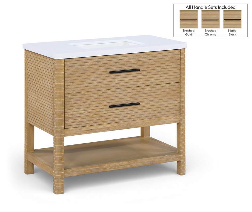 Meridian Furniture - Oakwell 36" Natural Engineered Stone And Solid Wood Bathroom Vanity - 679Natural-36 - GreatFurnitureDeal