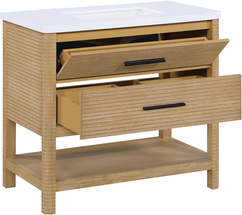 Meridian Furniture - Oakwell 36" Natural Engineered Stone And Solid Wood Bathroom Vanity - 679Natural-36 - GreatFurnitureDeal