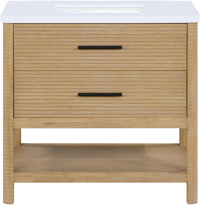 Meridian Furniture - Oakwell 36" Natural Engineered Stone And Solid Wood Bathroom Vanity - 679Natural-36 - GreatFurnitureDeal