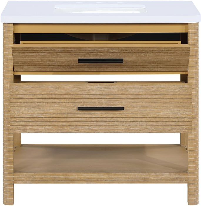 Meridian Furniture - Oakwell 36" Natural Engineered Stone And Solid Wood Bathroom Vanity - 679Natural-36 - GreatFurnitureDeal