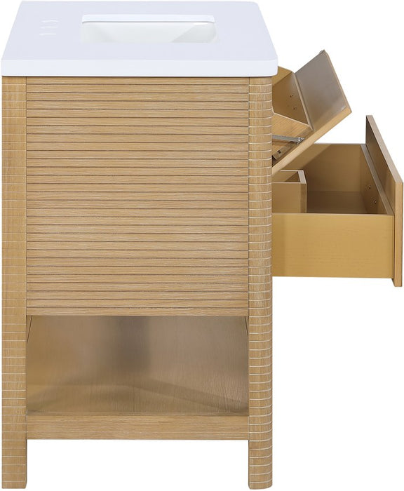 Meridian Furniture - Oakwell 36" Natural Engineered Stone And Solid Wood Bathroom Vanity - 679Natural-36 - GreatFurnitureDeal