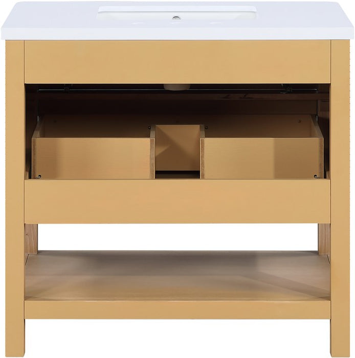 Meridian Furniture - Oakwell 36" Natural Engineered Stone And Solid Wood Bathroom Vanity - 679Natural-36 - GreatFurnitureDeal