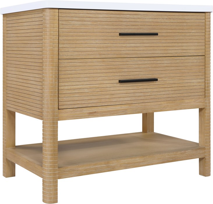 Meridian Furniture - Oakwell 36" Natural Engineered Stone And Solid Wood Bathroom Vanity - 679Natural-36 - GreatFurnitureDeal