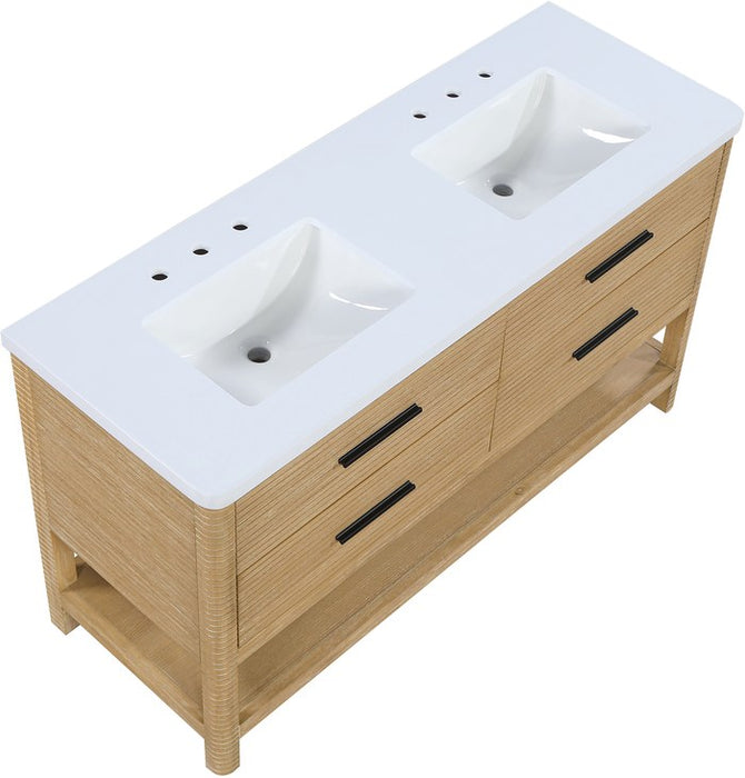Meridian Furniture - Oakwell 60" Natural Engineered Stone And Solid Wood Bathroom Vanity - 679Natural-60 - GreatFurnitureDeal