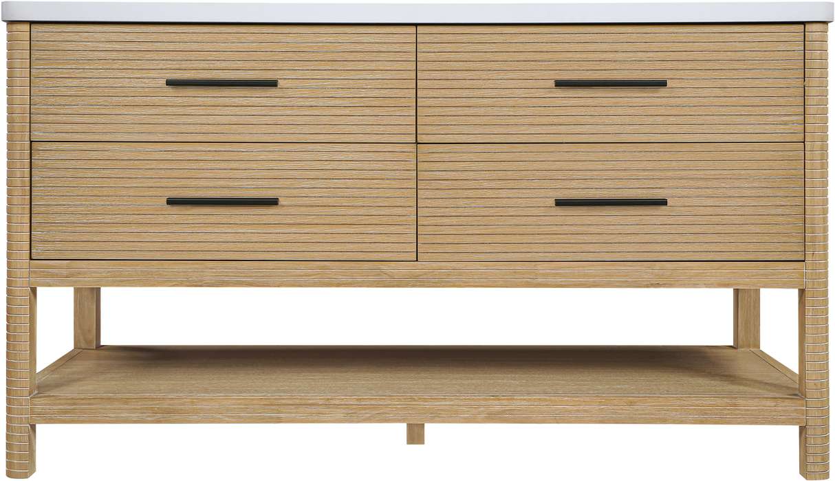 Meridian Furniture - Oakwell 60" Natural Engineered Stone And Solid Wood Bathroom Vanity - 679Natural-60 - GreatFurnitureDeal