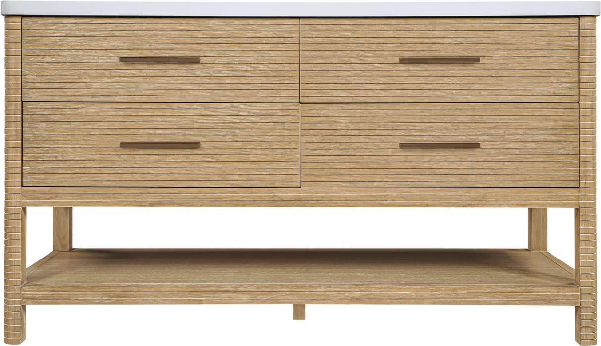 Meridian Furniture - Oakwell 60" Natural Engineered Stone And Solid Wood Bathroom Vanity - 679Natural-60 - GreatFurnitureDeal