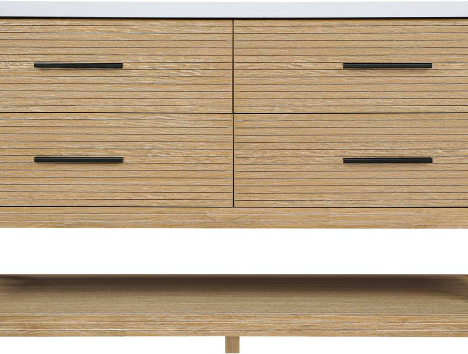 Meridian Furniture - Oakwell 60" Natural Engineered Stone And Solid Wood Bathroom Vanity - 679Natural-60 - GreatFurnitureDeal