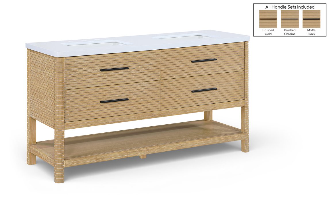Meridian Furniture - Oakwell 60" Natural Engineered Stone And Solid Wood Bathroom Vanity - 679Natural-60 - GreatFurnitureDeal