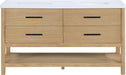 Meridian Furniture - Oakwell 60" Natural Engineered Stone And Solid Wood Bathroom Vanity - 679Natural-60 - GreatFurnitureDeal
