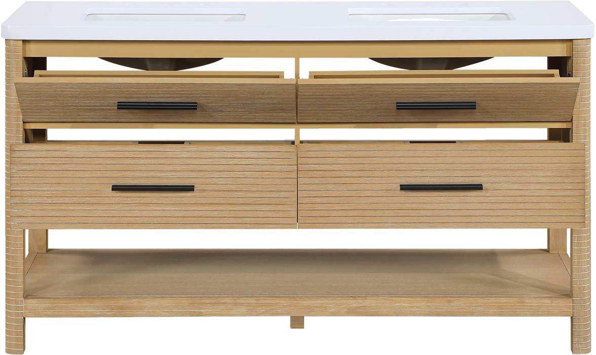 Meridian Furniture - Oakwell 60" Natural Engineered Stone And Solid Wood Bathroom Vanity - 679Natural-60 - GreatFurnitureDeal