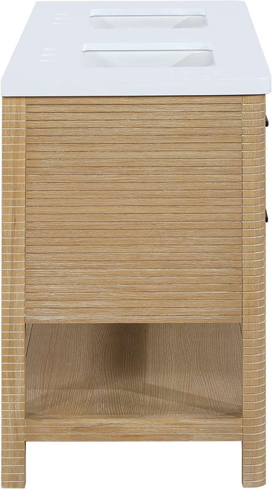 Meridian Furniture - Oakwell 60" Natural Engineered Stone And Solid Wood Bathroom Vanity - 679Natural-60 - GreatFurnitureDeal