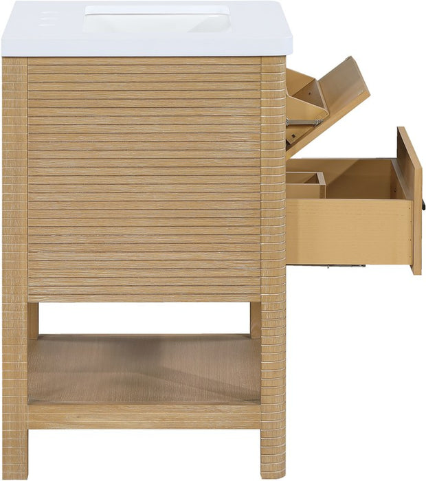Meridian Furniture - Oakwell 60" Natural Engineered Stone And Solid Wood Bathroom Vanity - 679Natural-60 - GreatFurnitureDeal
