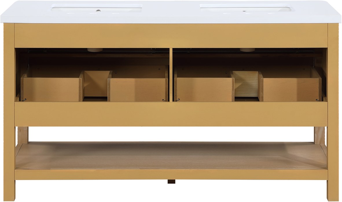 Meridian Furniture - Oakwell 60" Natural Engineered Stone And Solid Wood Bathroom Vanity - 679Natural-60 - GreatFurnitureDeal