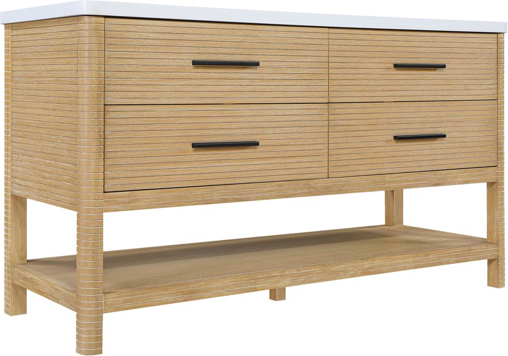 Meridian Furniture - Oakwell 60" Natural Engineered Stone And Solid Wood Bathroom Vanity - 679Natural-60 - GreatFurnitureDeal