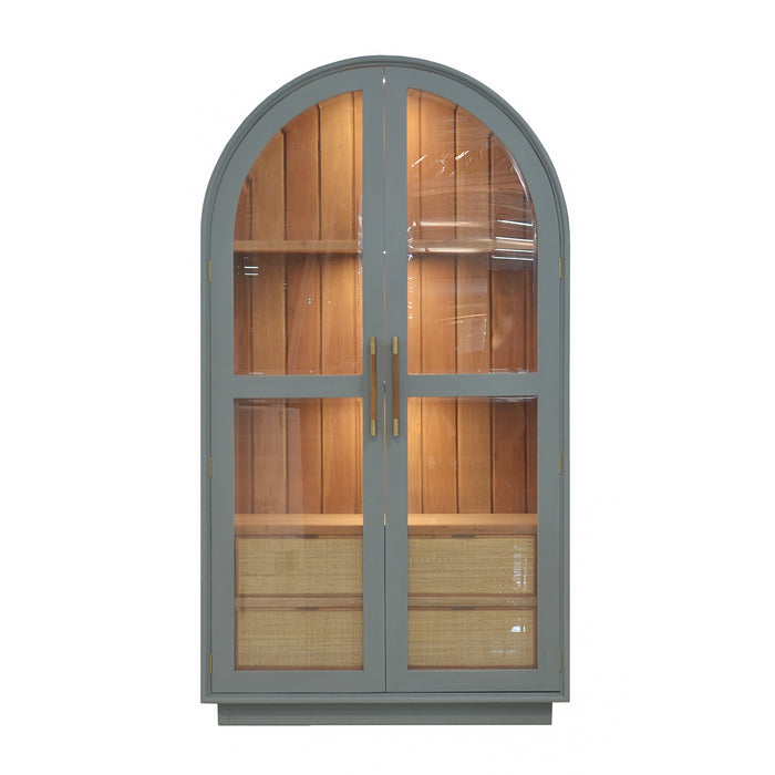 Bramble - Vannes Display Cabinet w/ 3 LED in Green Smoke - US-WS-68055GRS-DRW---