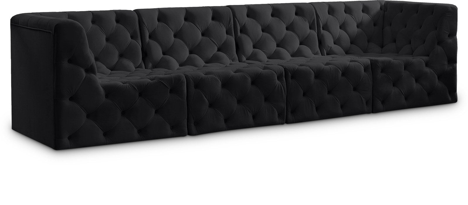 Meridian Furniture - Tuft 128" Black Velvet Upholstered 4pc. Sofa - 680Black-S128 - GreatFurnitureDeal